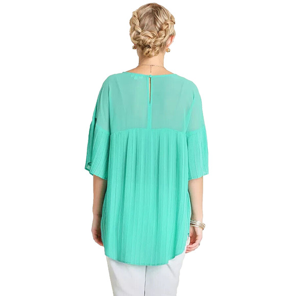 Umgee Top Size M Mint Green Pleated Whimsy Bell Sleeve Relaxed Tunic Women Shirt - Picture 2 of 4